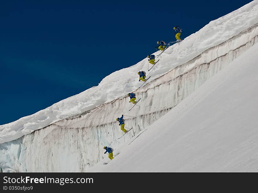 Freerider on the slope, Caucasus mountains