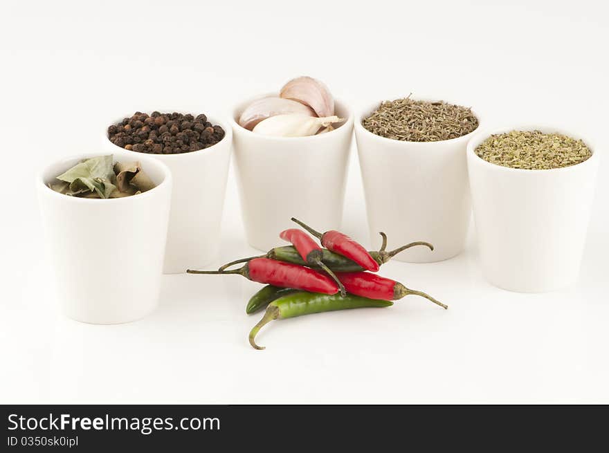 Bunch of spices isolated on a white background.