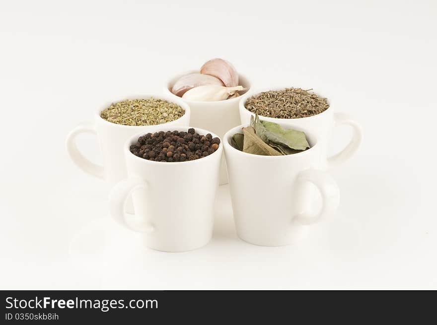 Bunch of spices isolated on a white background.