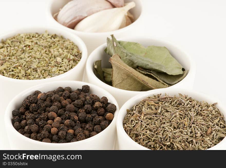 Bunch of spices isolated on a white background.