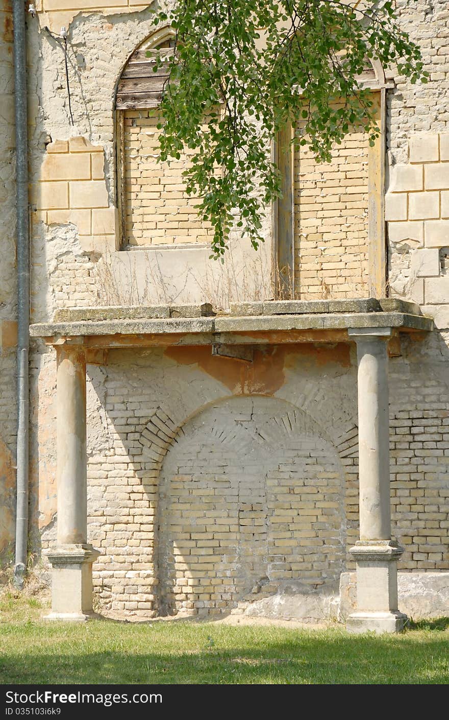 Old brick wall with blind windows and doors. Old brick wall with blind windows and doors