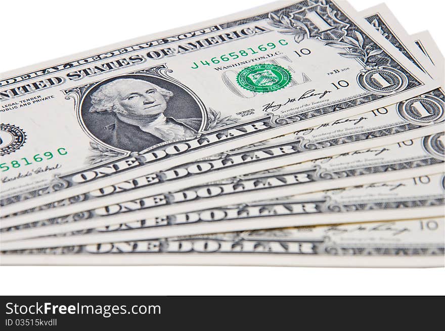 Isolated stack of one dollar denominations. Isolated stack of one dollar denominations