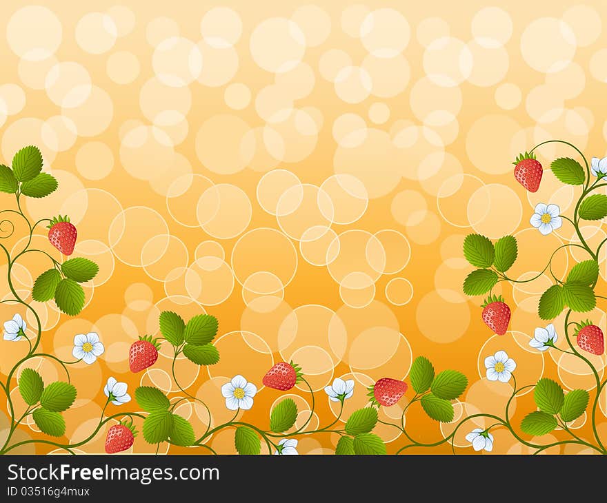 Floral background with a strawberry. Vector illustration.