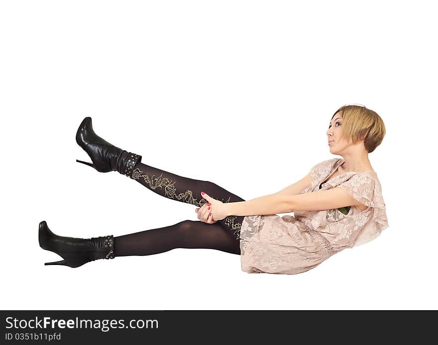 Young woman on white background