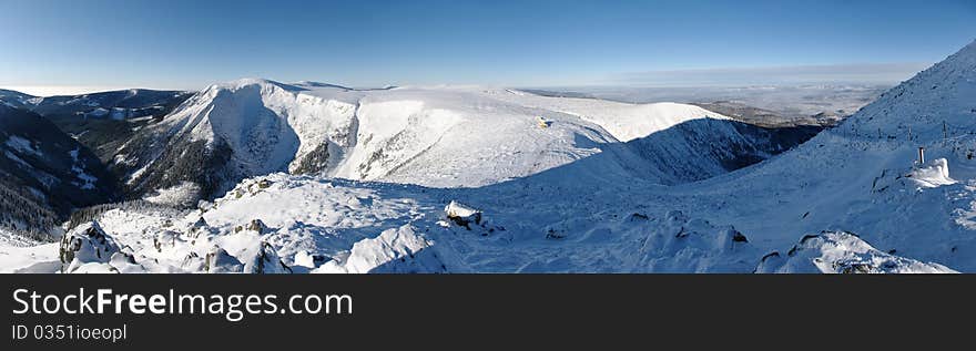 Winter panorama near Sniezka mountain, Poland