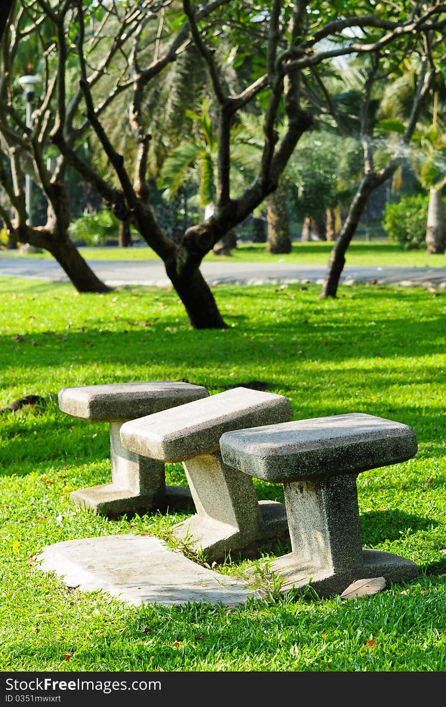 Stone chairs standing on the garden