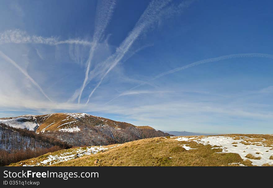 Mountain ridge panorama. Late autumn. Carpathian Mountains. Mountain ridge panorama. Late autumn. Carpathian Mountains