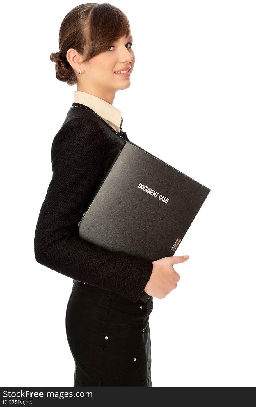 The office worker working in office and holding the document case in the hands