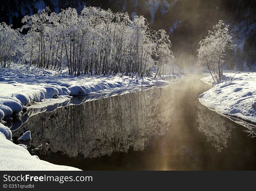 Cold winter morning in the Alps. Cold winter morning in the Alps