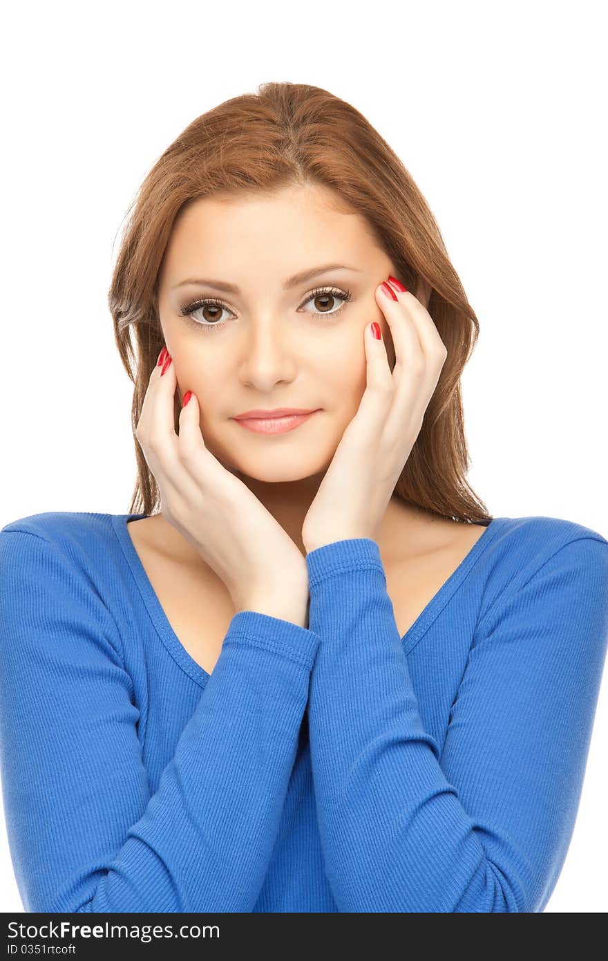 Lovely woman in blue dress isolated