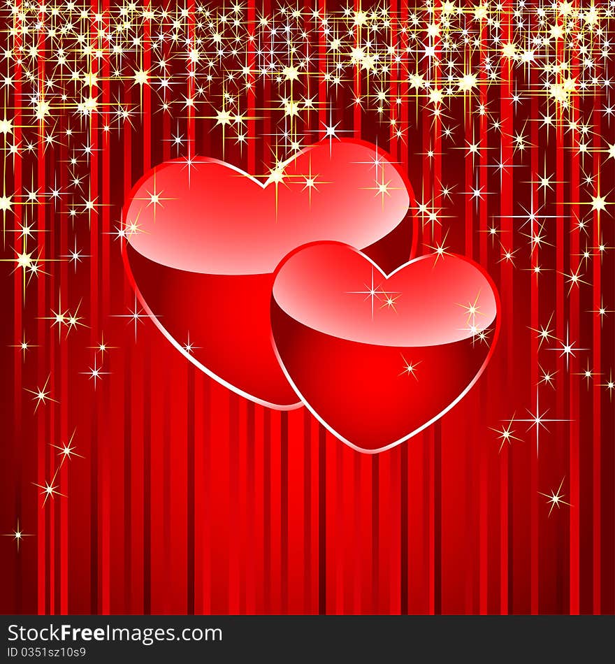 Two hearts on a red background. Vector illustration.