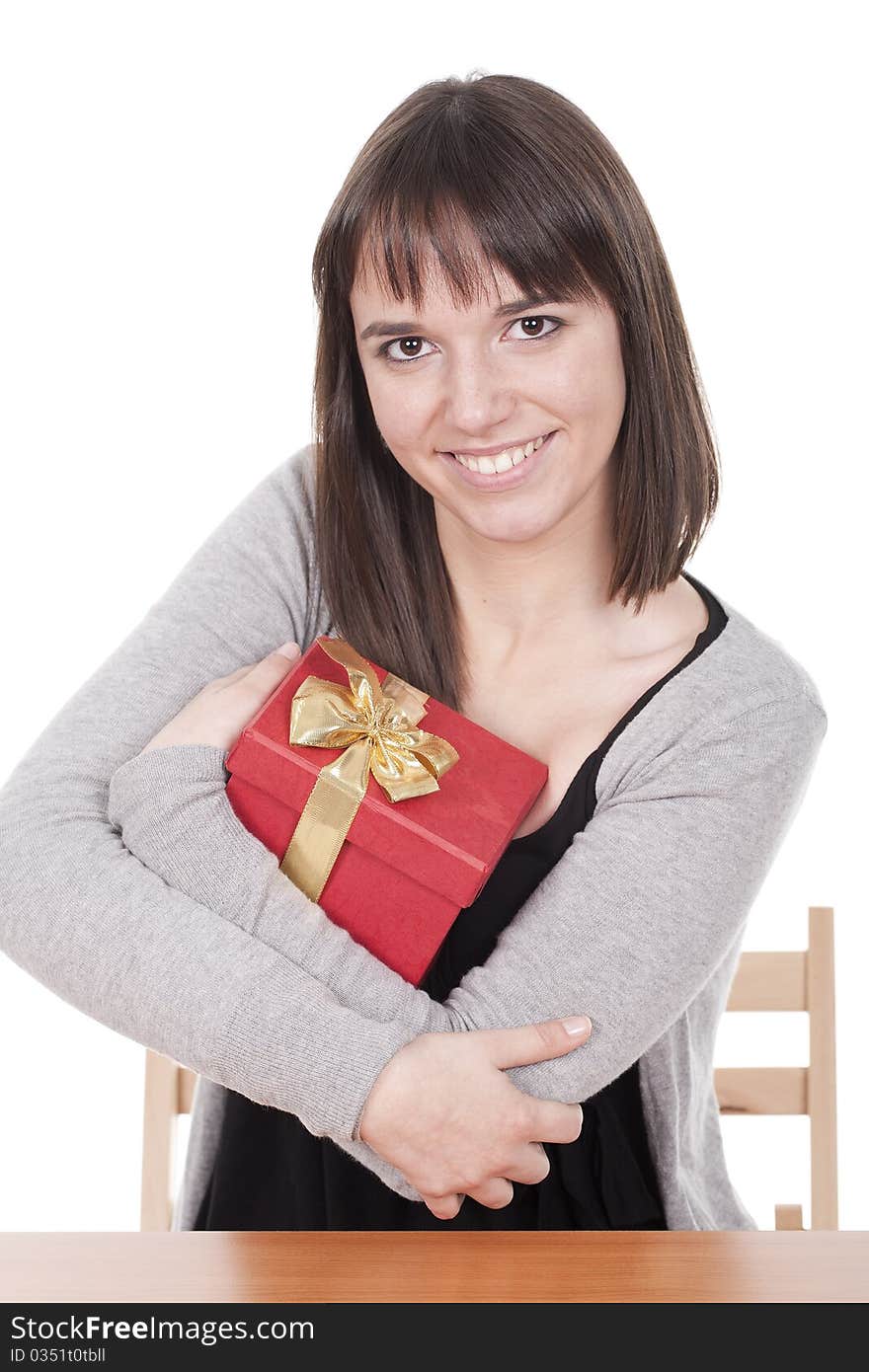 Woman holding a red box