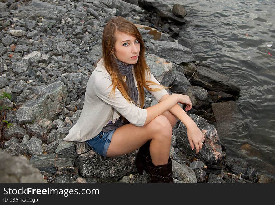 Young female with blond hair sunset. Young female with blond hair sunset