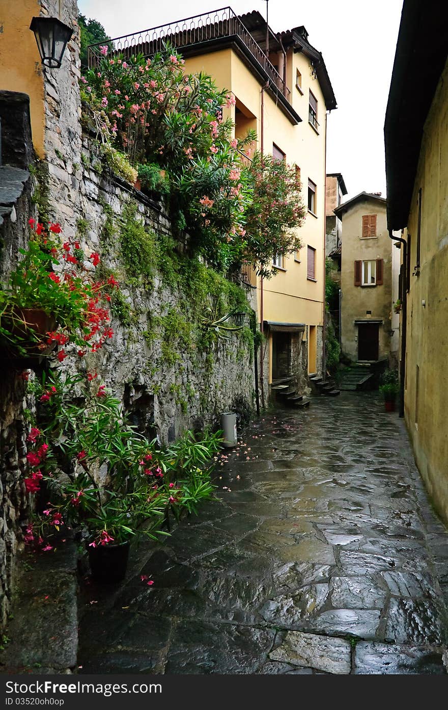 Street of Gandria in the rain Lugano Switzerland