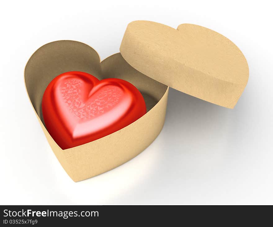 Heart-shaped box with red heart. Heart-shaped box with red heart