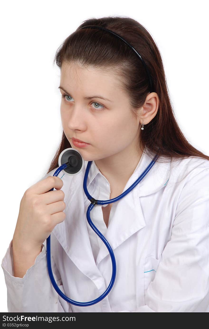 The woman the doctor on a white background