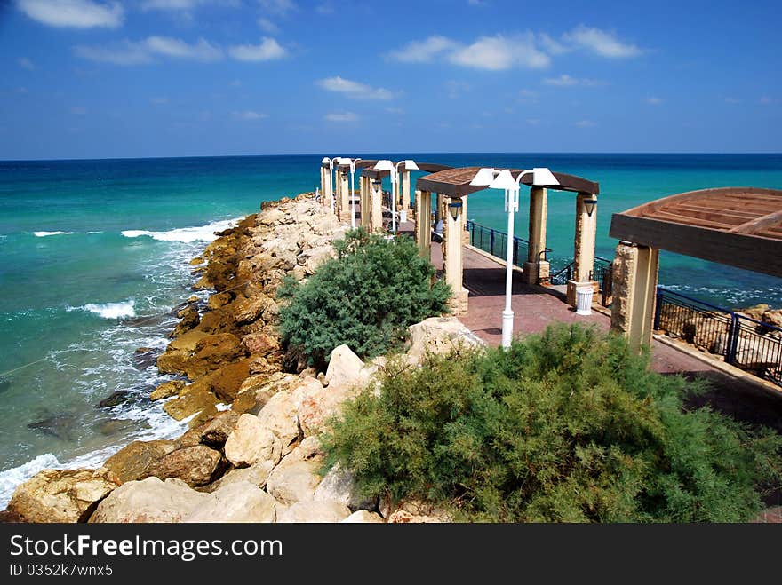 Mediterranean Sea coast of Israel in the early morning