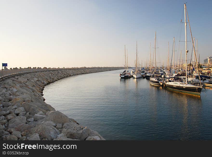 Yacht on the Mediterranean coast of Israel. Yacht on the Mediterranean coast of Israel