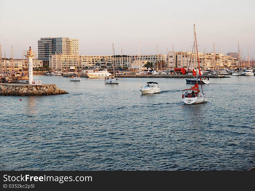 Yacht on the Mediterranean coast of Israel. Yacht on the Mediterranean coast of Israel