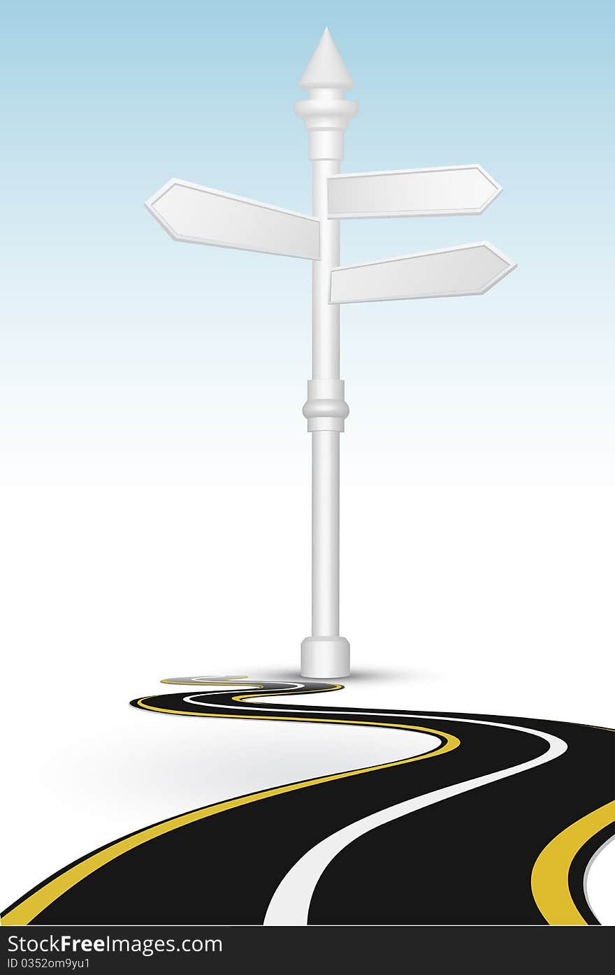 Illustration of way with direction board on white background