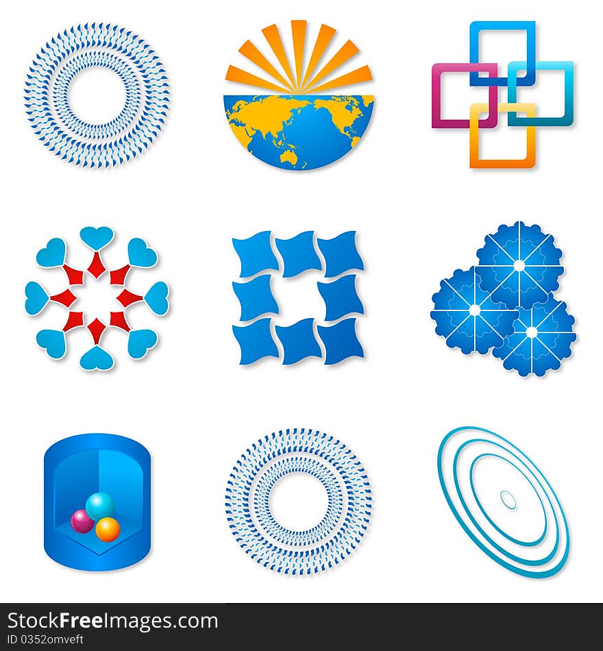 Illustration of different logos on white background