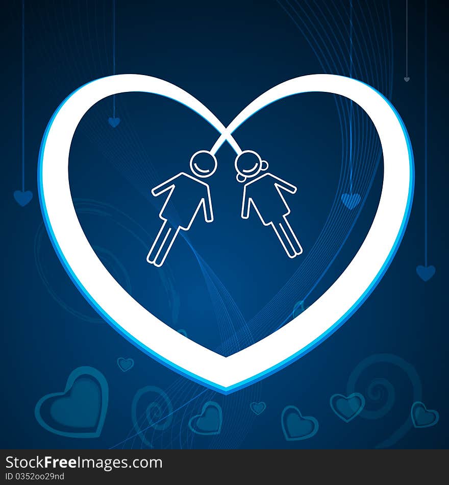 Illustration of valentine card with heart and male female on abstract background