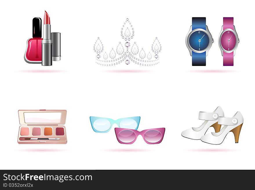 Illustration of make up accessories on white background