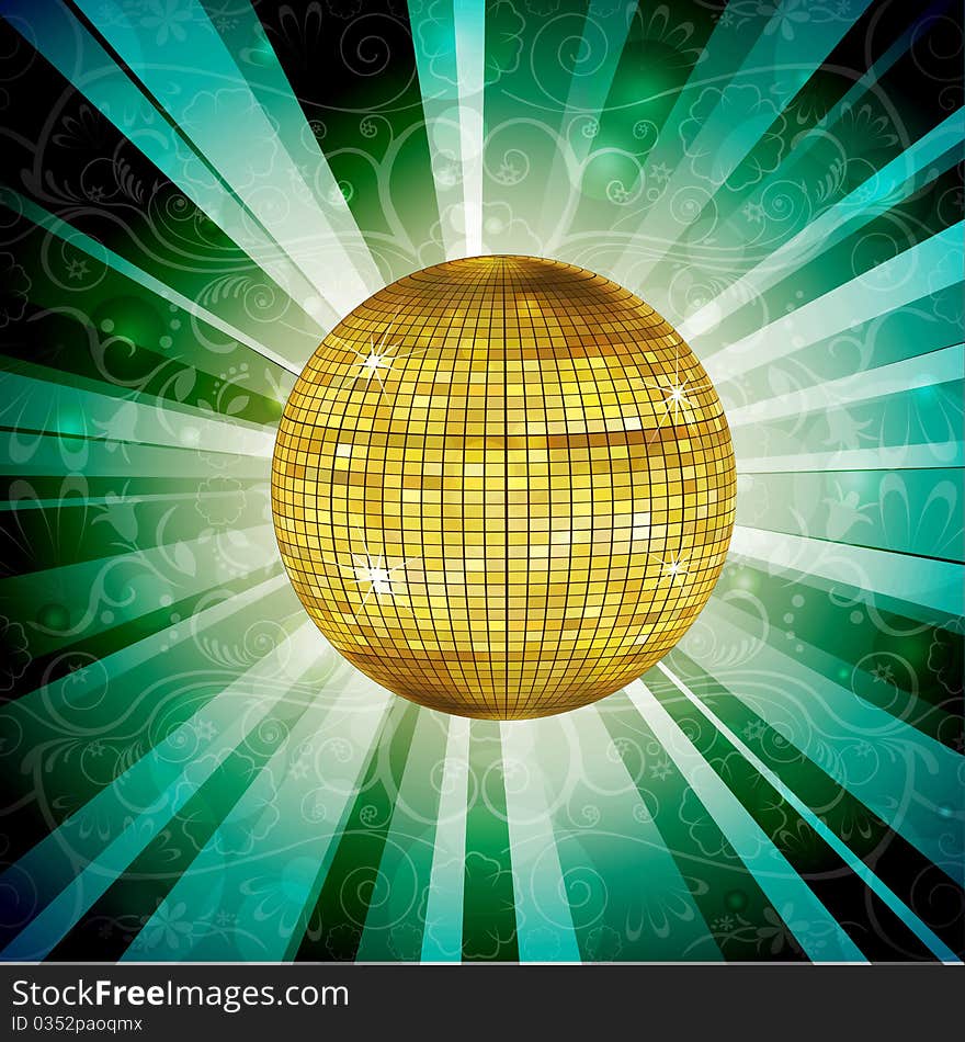 Illustration of floral music ball on abstract background