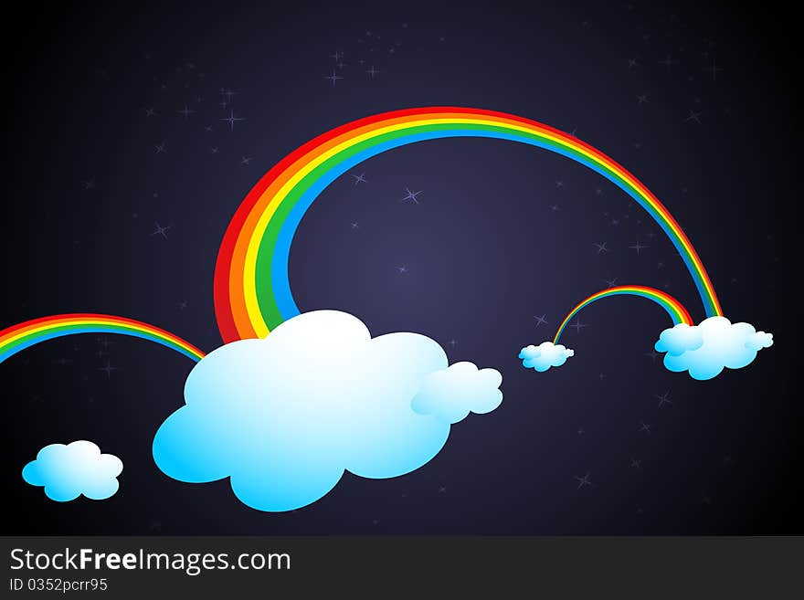 Illustration of rainbow in clouds on abstract background