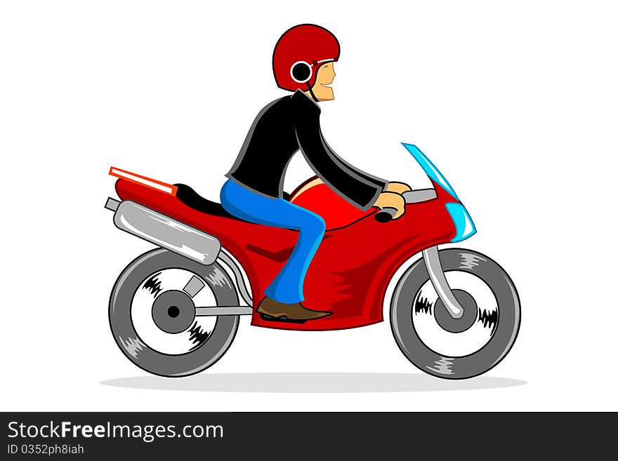 Illustration of man driving bike on white background