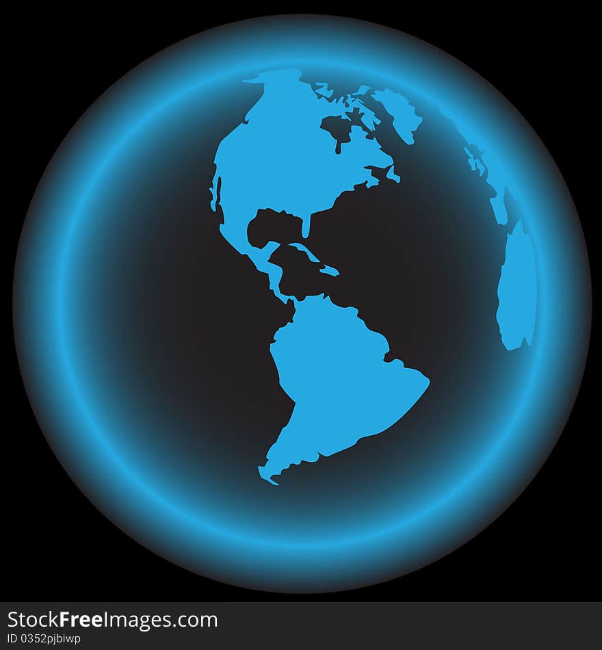 Illustration, abstract blue globe on black background