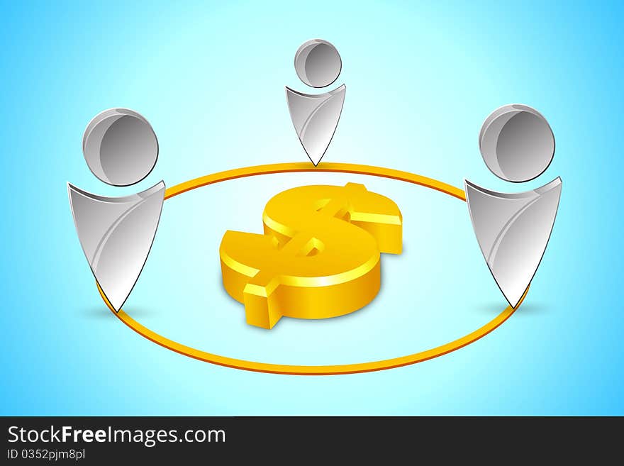 Illustration of dollar with human icons on abstract background