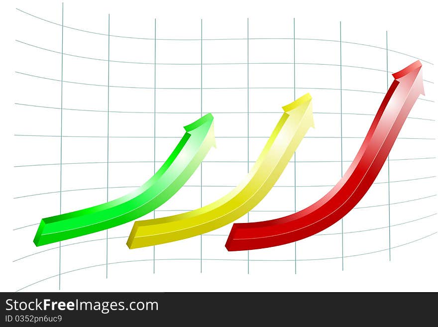 Three arrows moving up forward. Three arrows moving up forward