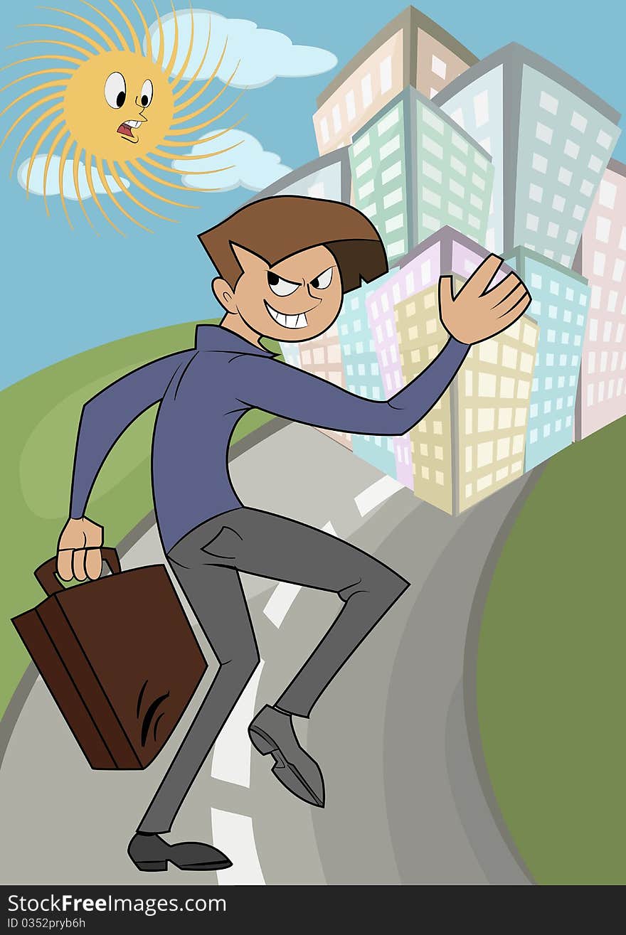 Wicked businessman running to capture the city