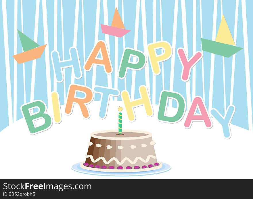 Vector illustration of birthday card with cake. Vector illustration of birthday card with cake