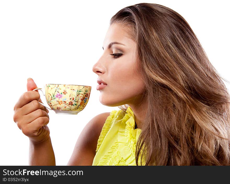 Woman With Fresh Cup Of Tea