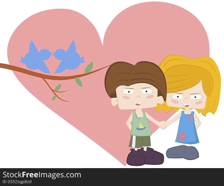 Two children holding hand on big heart backgroun. Two children holding hand on big heart backgroun