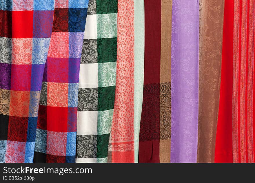 Background of colored fabric plaid and striped