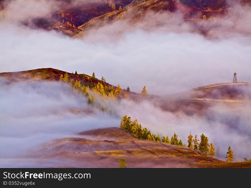 Moutains in the morning mist