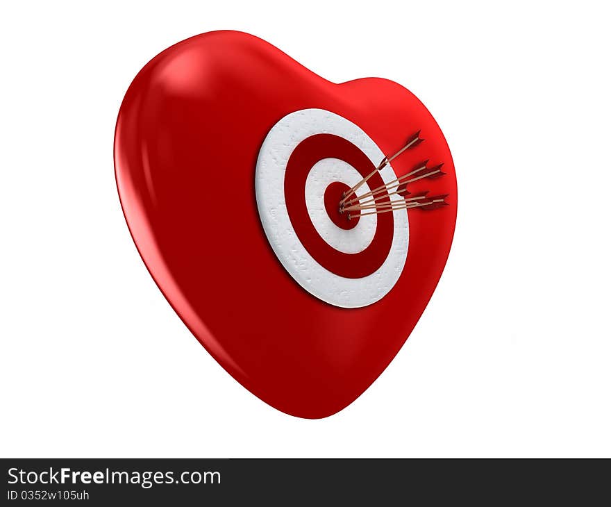 Red heart and target on white