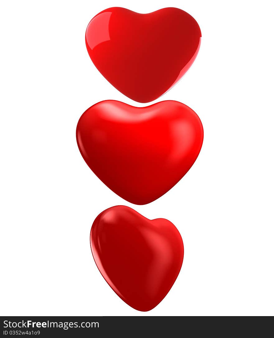 Bright red hearts on white background. Bright red hearts on white background