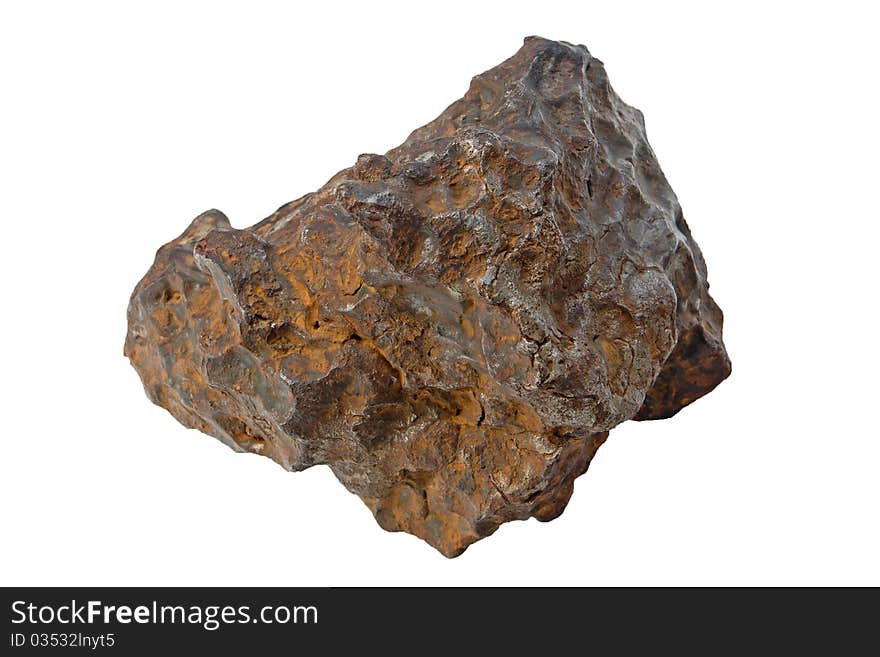 Meteorite, extraterrestrial material falling from space against white background