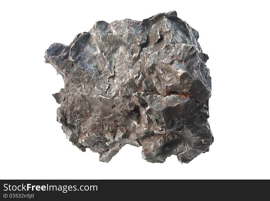 Meteorite, extraterrestrial material falling from space against white background