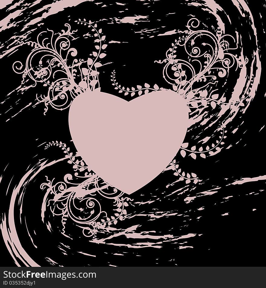 Pink heart on a black grunge background. Pink heart on a black grunge background