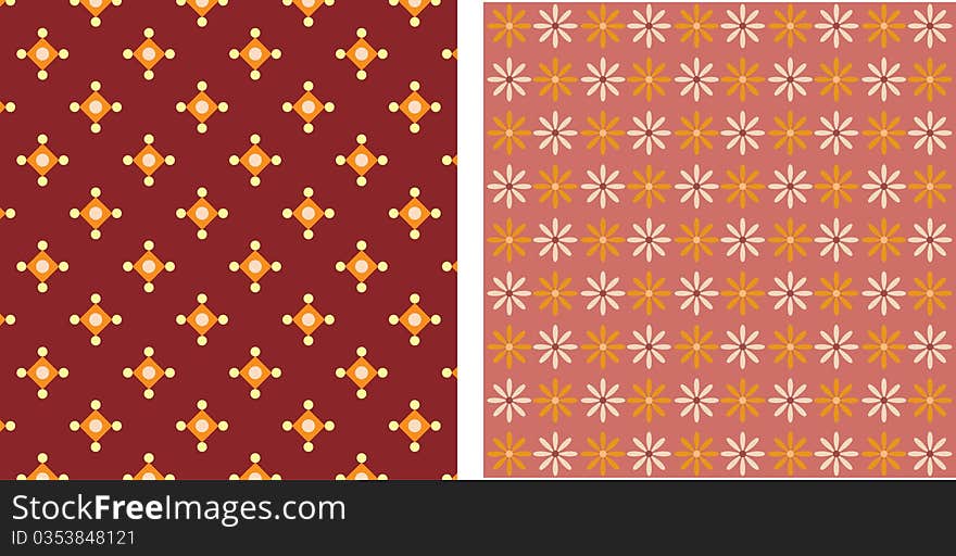 Textures. Floral and geomentric ornament on brown background