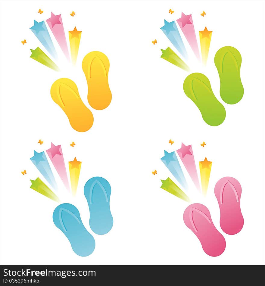 Set of 4 flip flops with star splashes