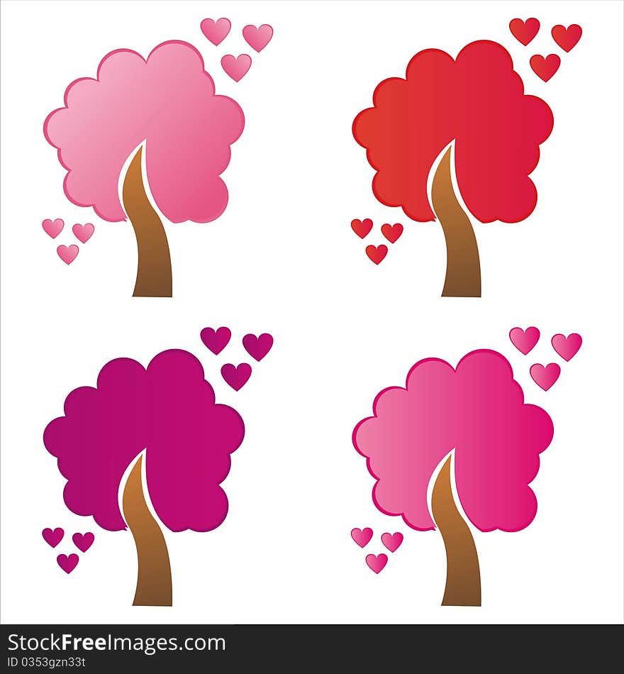 Set of 4 st. valentine's day trees