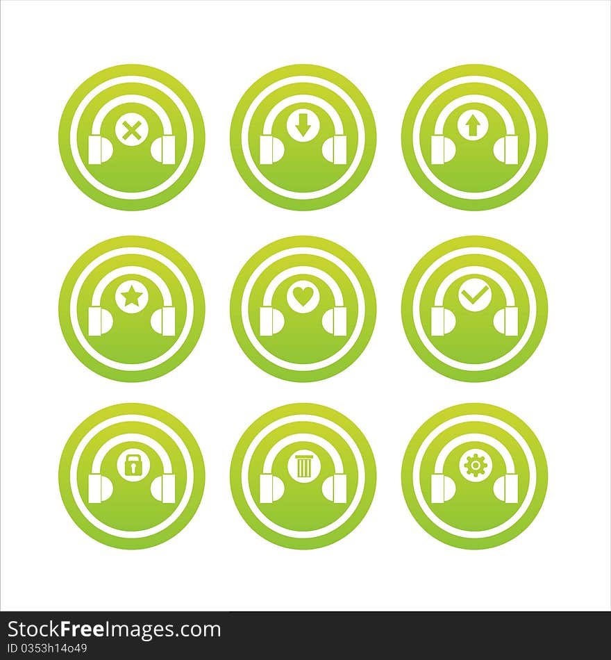 Set of 9 green headphones signs