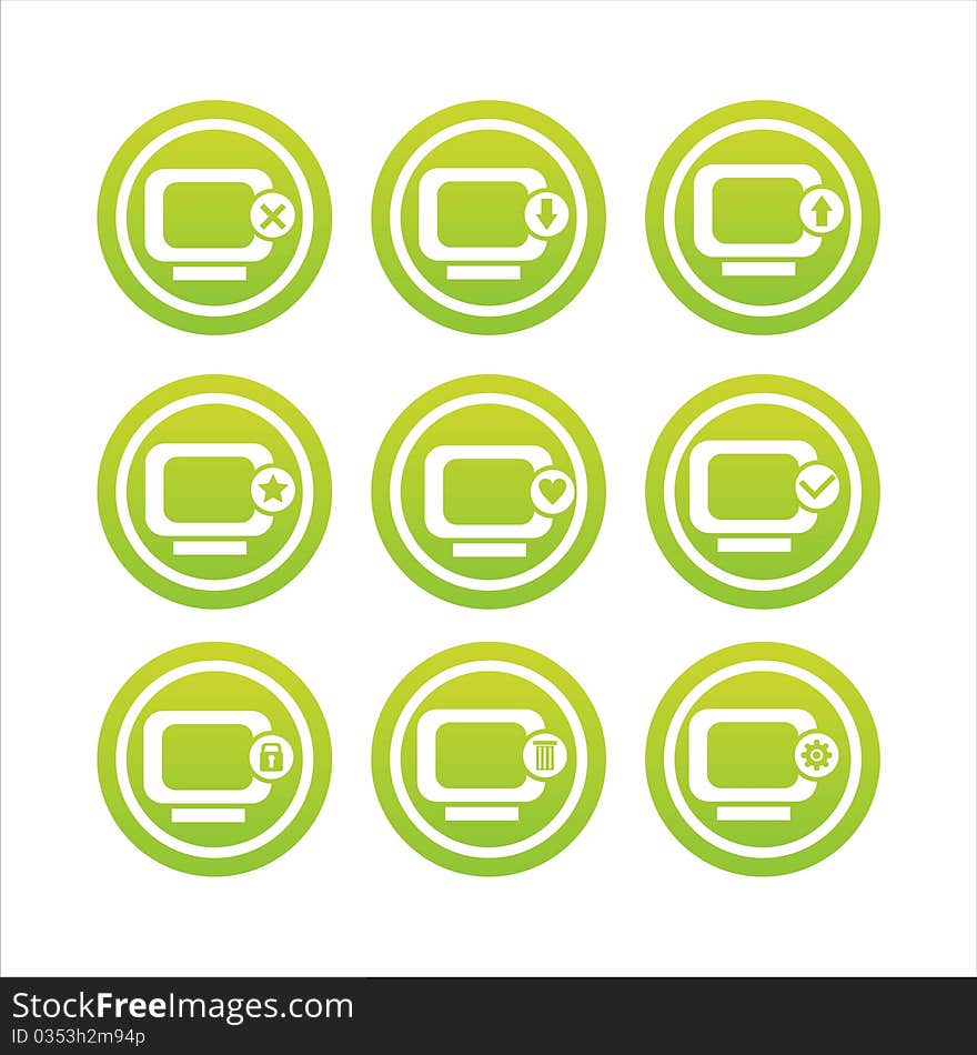 Set of 9 green monitor signs