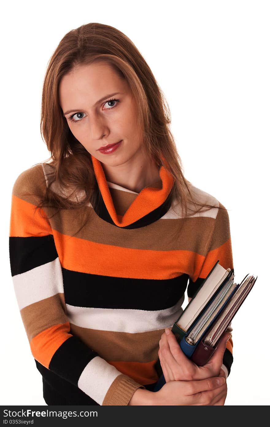 Young Woman Ready For Class Holding Books